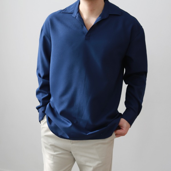 오버핏 헨리넥 브이넥 셔츠 (4color)